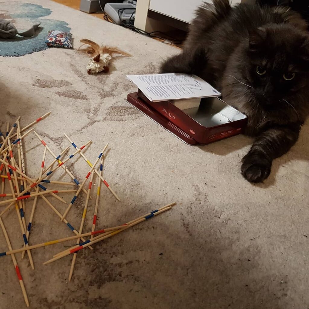 Bord game night – Arvo helping with Mikado