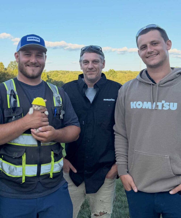 Tiny Ginger Kitten Trapped in Excavator Rescued, Then Joins the Work